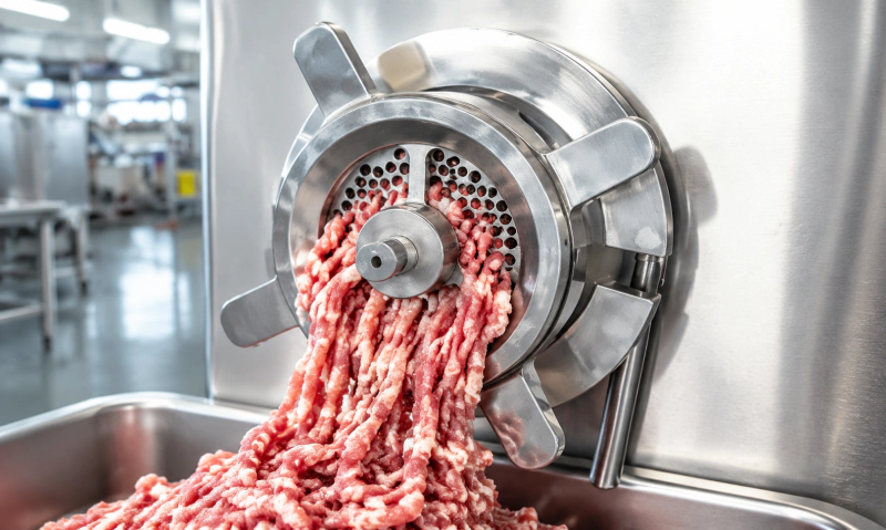 Meat grinding and cutting process for sausage production