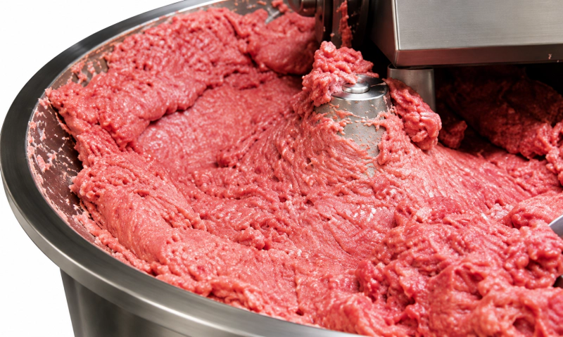 Mixing and emulsification process for sausage production