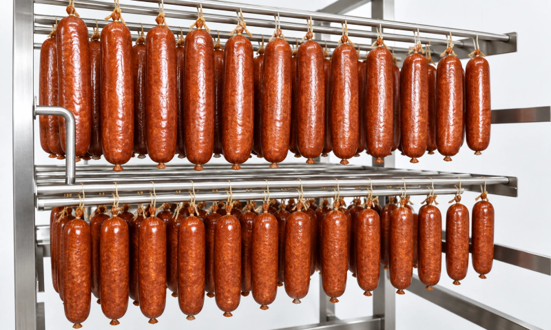 Sausage smoking and cooking process